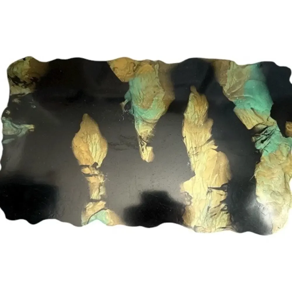 Acrylic Pour Art Resin Black Teal Gold Tray Irregular Edges